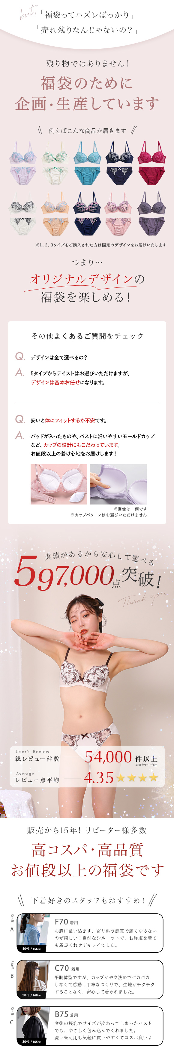 ブラジャー ショーツ 3点セット 福袋 選べる5タイプ おまかせ 刺繍レース おしゃれ シンプル B80 C80 D80 E80 F80