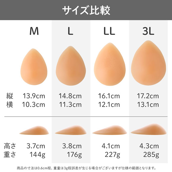 シークレットスタイル Secret Style リアルなシリコンパット 1個 3Lサイズ シリコンパッド ボリュームアップ 乳がん手術 ブレストケア