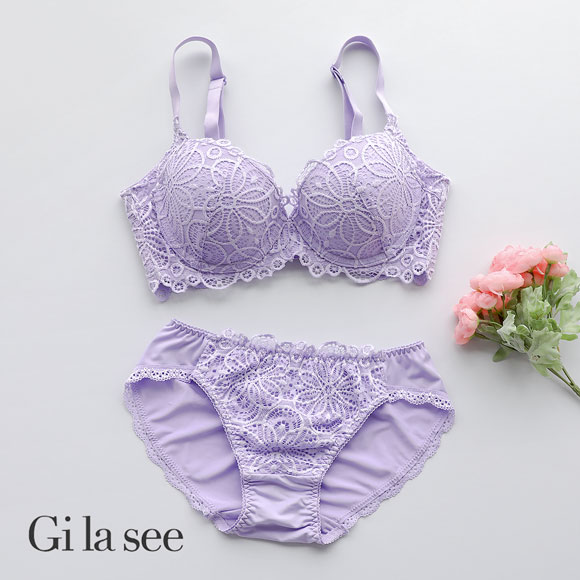 ギャラシー 美乳ブラ 背中すっきり 脇高 ラッカバンレース 3/4カップ ブラショーツセット EF 大きいサイズ