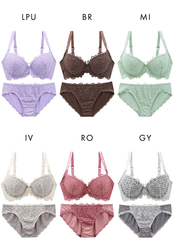 ギャラシー 美乳ブラ 背中すっきり 脇高 ラッカバンレース 3/4カップ ブラショーツセット EF 大きいサイズ
