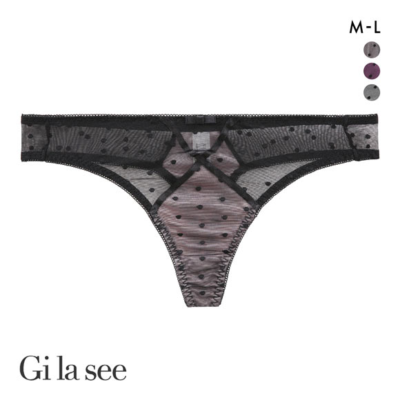 ギャラシー 美乳ブラ サテン×ポルカドット フレンチシック Tバック ショーツ ML 総レース タンガ ソング レディース