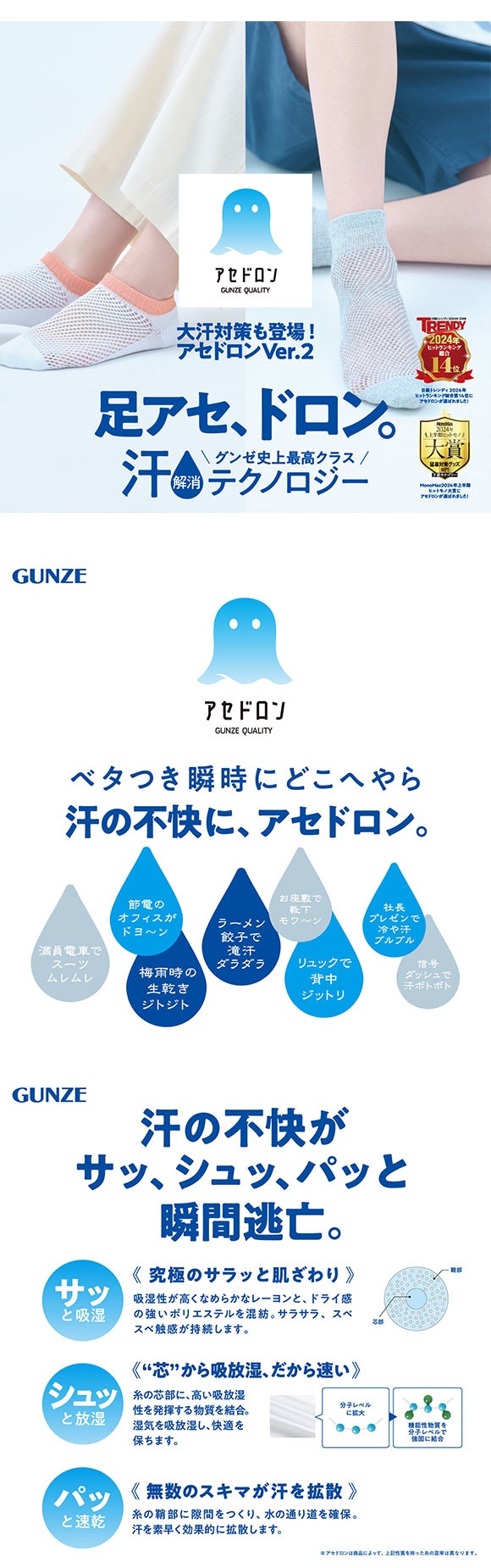 グンゼ アセドロン 足底パイル ショート丈 ソックス メンズ 靴下 GUNZE 吸放湿 消臭 25-27cm