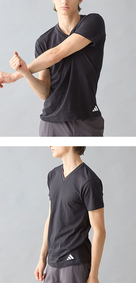 アディダス 綿100％ Vネック Tシャツ メンズ Vネック 2枚セット adidas 大きいサイズ