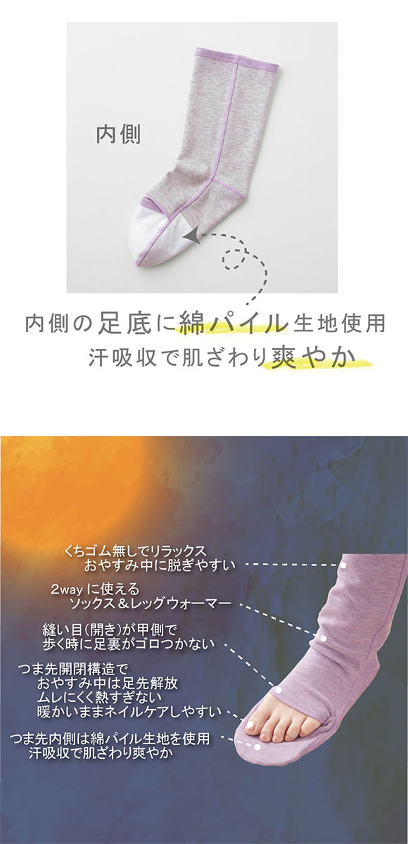 グンゼ UCHI-COLLE 睡眠靴下 おやすみソックス ルームソックス レディース つま先開閉 23-25cm GUNZE ウチコレ