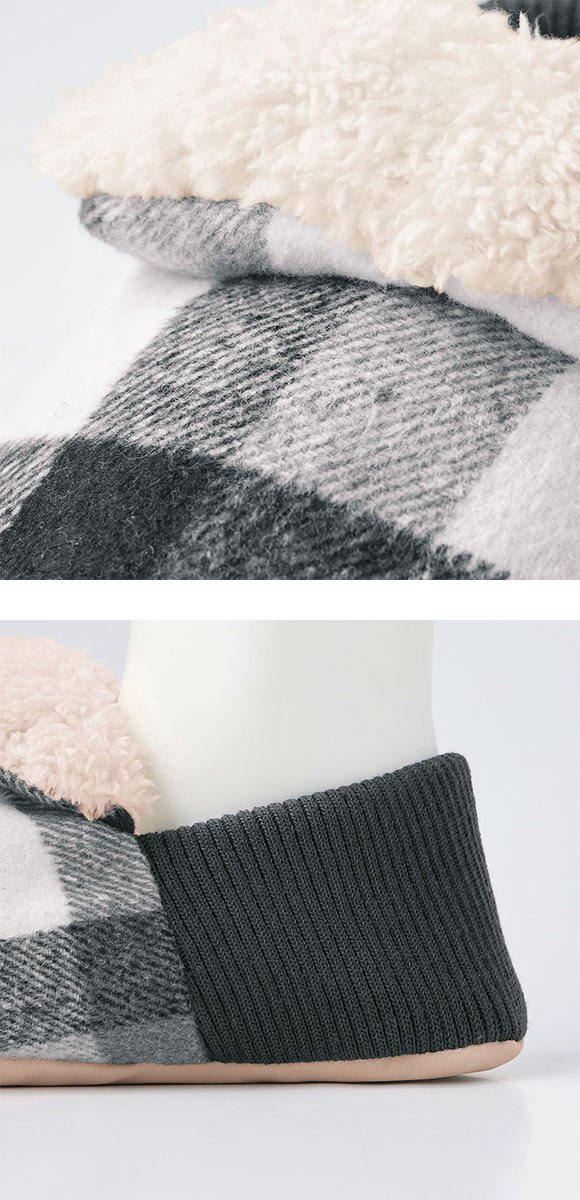 グンゼ UCHI-COLLE バウンドヒーター チェック柄 内ボア ルームシューズ バブーシュタイプ レディース 発熱 GUNZE ウチコレ