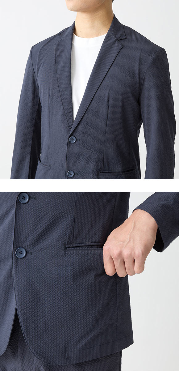 グンゼ BODY WILD シアーサッカー ストレッチ テーラードジャケット メンズ ビジカジ リモートワーク GUNZE ボディワイルド