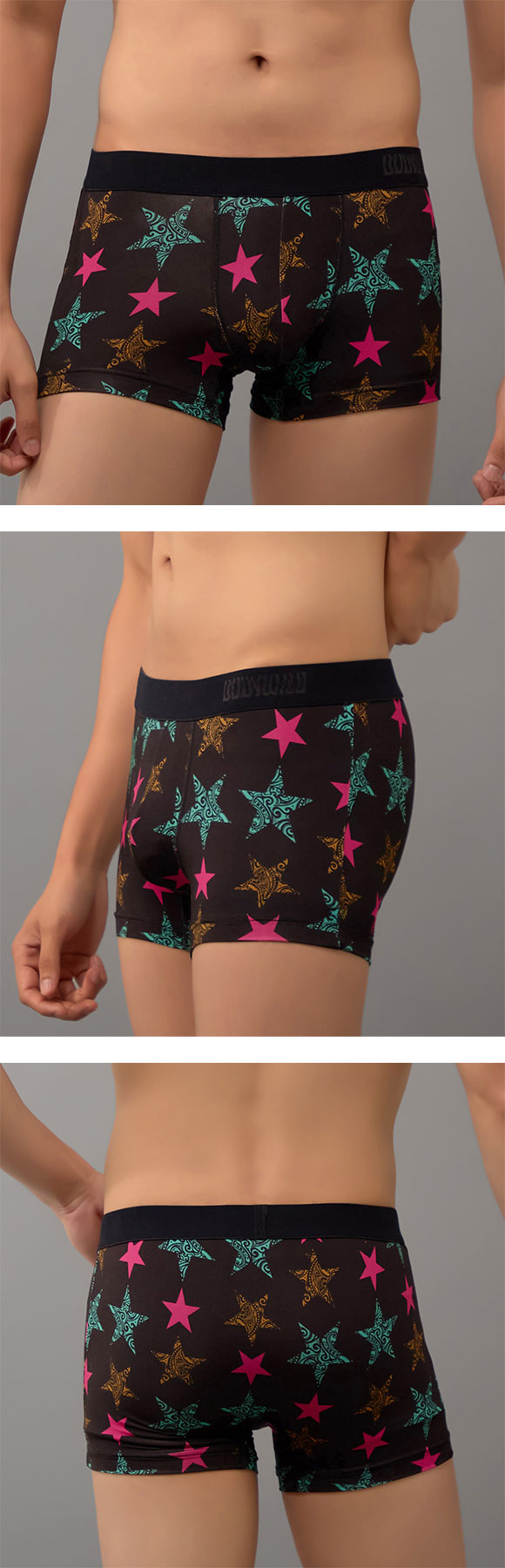 グンゼ BODY WILD スター柄 ボクサーパンツ 前閉じ メンズ 吸汗速乾 GUNZE ボディワイルド