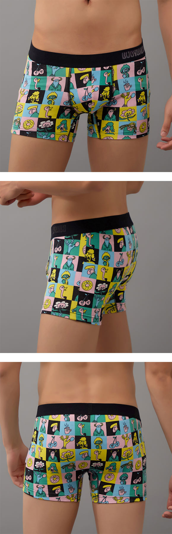 グンゼ BODY WILD ポップキャラクター柄 ボクサーパンツ 前閉じ メンズ 綿混 GUNZE ボディワイルド