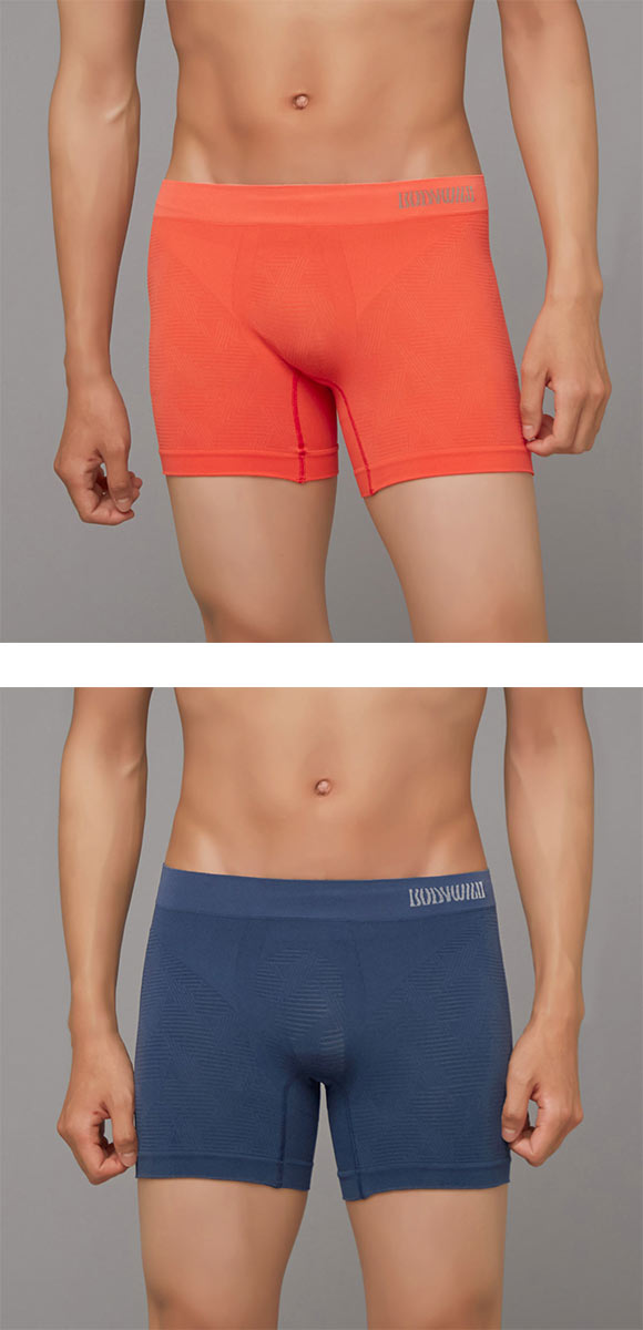 グンゼ BODY WILD e-BOXER ラインジオメトリック柄 セミロング ボクサーパンツ メンズ 立体成型 前とじ GUNZE ボディワイルド