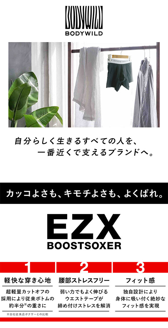グンゼ BODY WILD EZX カットオフ ボクサーパンツ メンズ 前とじ 日本製 GUNZE ボディワイルド イージーエックス