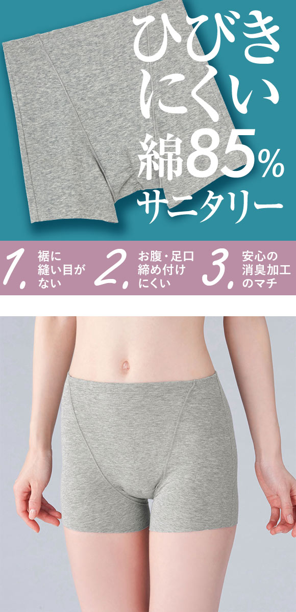 グンゼ GUNZE ひびきにくい綿85％ サニタリーショーツ ボーイレングス 一分丈 羽つきナプキン対応 2枚セット
