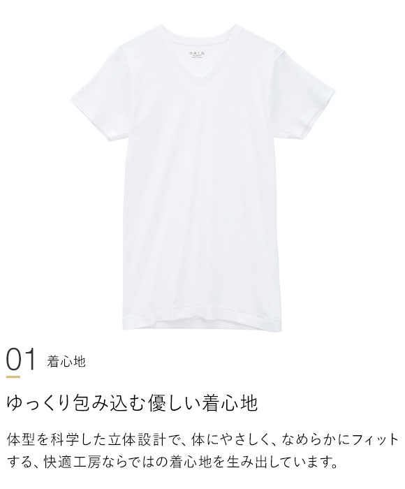 グンゼ GUNZE 快適工房 半袖 V首 Tシャツ メンズ インナー 綿100％ Vネック 日本製 抗菌防臭