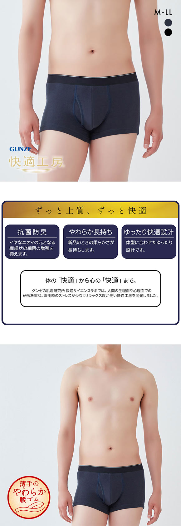 グンゼ GUNZE 快適工房 ボクサーパンツ メンズ 綿混ストレッチ 前あき 日本製