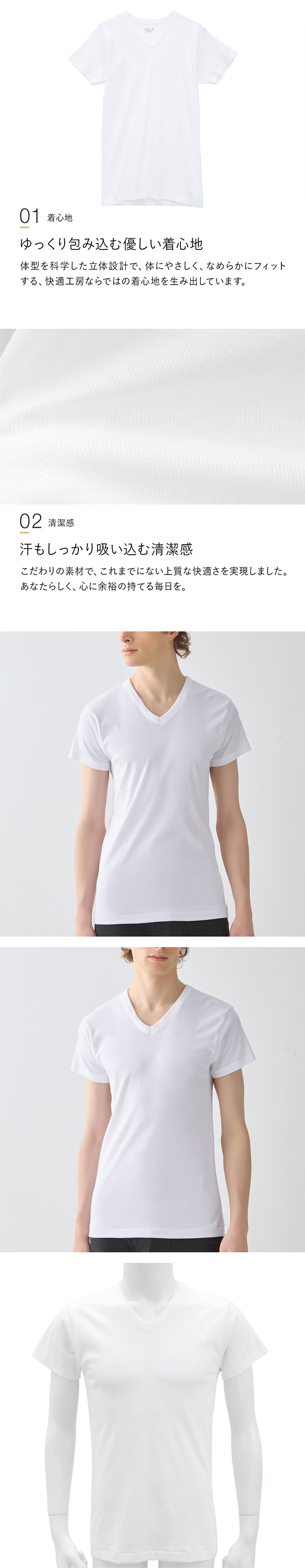 グンゼ GUNZE 快適工房 半袖 V首 Tシャツ インナー メンズ 綿100％ 4Lサイズ Uネック 抗菌防臭 大きいサイズ GUNZE