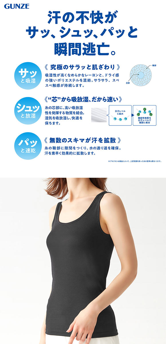 グンゼ GUNZE アセドロン タンクトップ インナー レディース