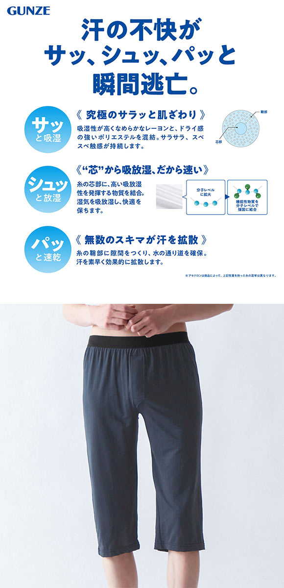 グンゼ GUNZE アセドロン ニーレングス インナー 前あき ひざ下丈 ボトムス メンズ