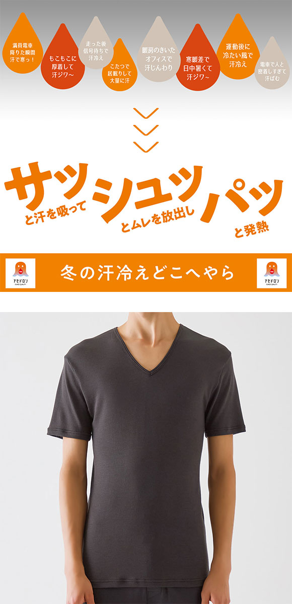 グンゼ ファイヤーアセドロン Vネック Tシャツ 薄手 メンズ 大きいサイズ GUNZE FIREアセドロン