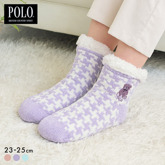 ポロ ハウンドトゥース柄 内ボア ルームソックス レディース 靴下 婦人 POLO