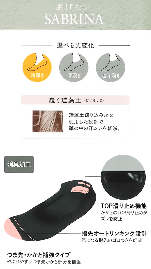 グンゼ SABRINA Natural スニーカー フットカバー 浅履き レディース 珪藻土繊維 ソックス 靴下 GUNZE サブリナ 23-25cm