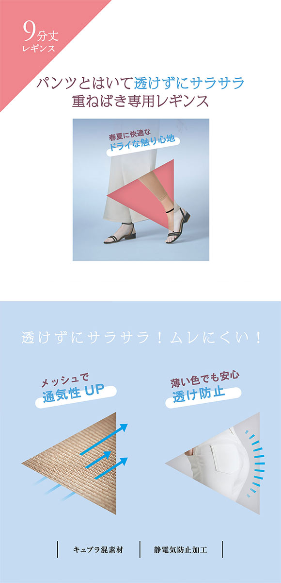 グンゼ Tuche パンツの下でもすべりがよい重ねばき専用レギンス ペチレギ 9分丈 サマータイプ レディース GUNZE トゥシェ