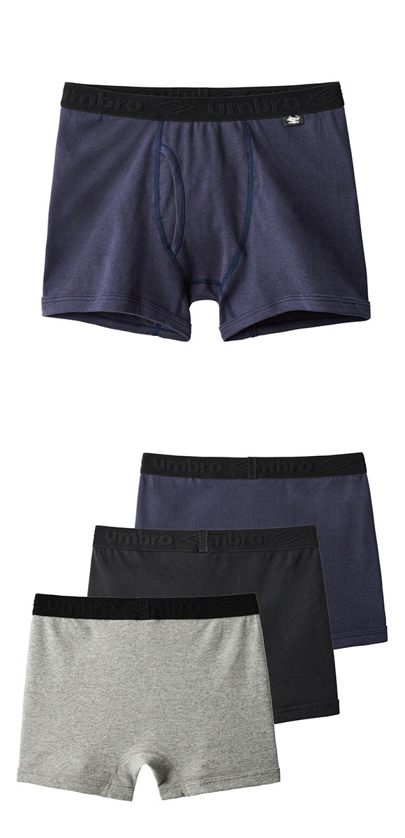 アンブロ UMBRO 3P キッズ ジュニア 男の子 男児 ボクサーパンツ 3枚組 前あき 140-170