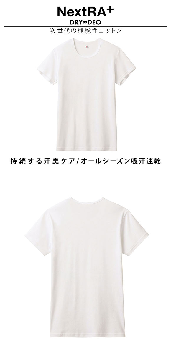 グンゼ GUNZE ワイジー YG ネクストラ NextRA+ DRY∞DEO クルーネック Tシャツ メンズ 半袖 綿100％ 吸汗速乾 汗臭ケア