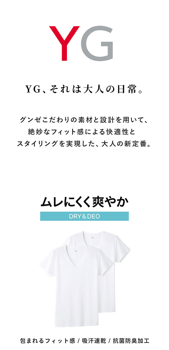 グンゼ GUNZE ワイジー YG DRY&DEO インナー Tシャツ Vネック 2枚組 YV0115A