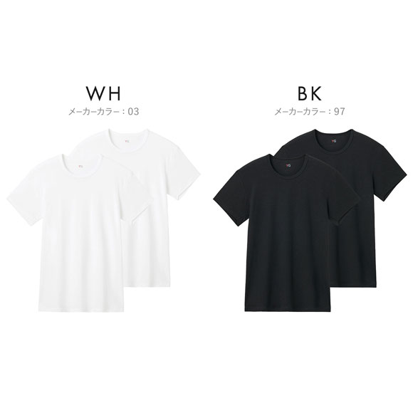 グンゼ YG コットン100％ フライス クルーネック Tシャツ 2枚セット メンズ インナー 大きいサイズ GUNZE ワイジー