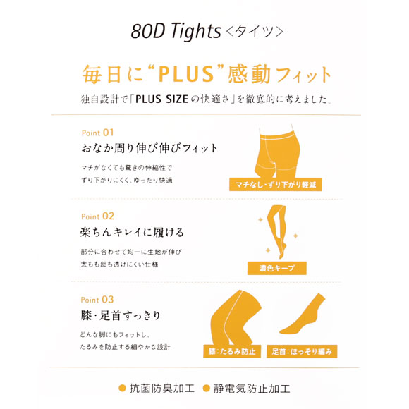 フリーフィット Free Fit ゆったりタイツ 80デニール 大きいサイズ プラスサイズ 3L-8L のびのび設計 レディース 日本製
