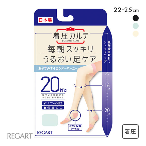 着圧カルテ おやすみナイロンオーバーニー 靴下 着圧 オープントゥ 保湿 日本製