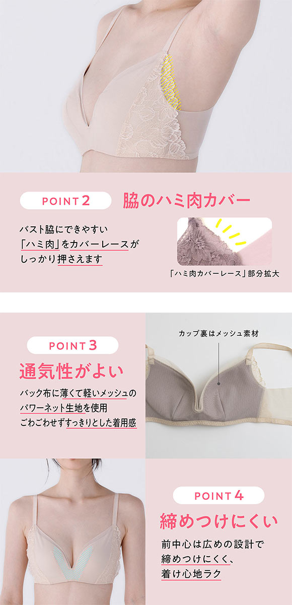 ルシアン 凸凹段差を解決 3/4カップ ノンワイヤー ブラジャー M L LL LECIEN