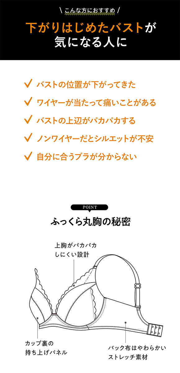ルシアン LECIEN 下がり胸を持ち上げてふっくら丸胸  4/5カップ ノンワイヤー ブラジャー ワイヤレス M L LL 単品