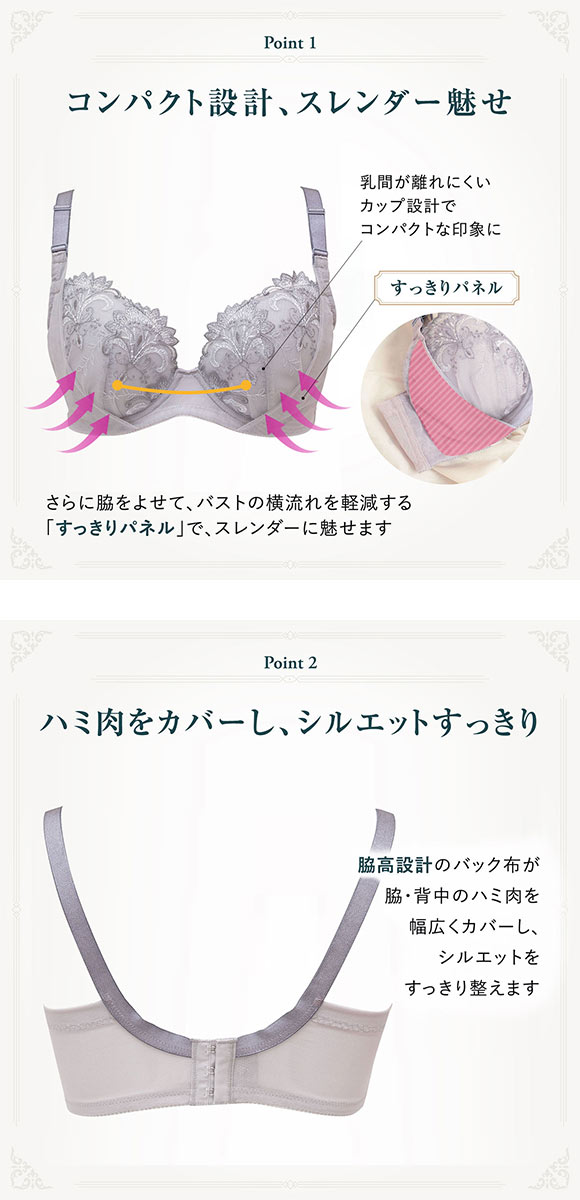 ルシアン LECIEN 大きめバスト専用 コンパクト設計 4/5カップ ブラジャー EFG 脇高 脇肉 大きいサイズ 単品 グラマー