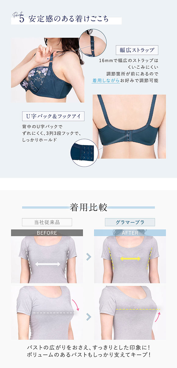 ルシアン 大きめバスト専用 コンパクト設計 4/5カップ ブラジャー EFG 脇高 脇肉 大きいサイズ グラマー LECIEN