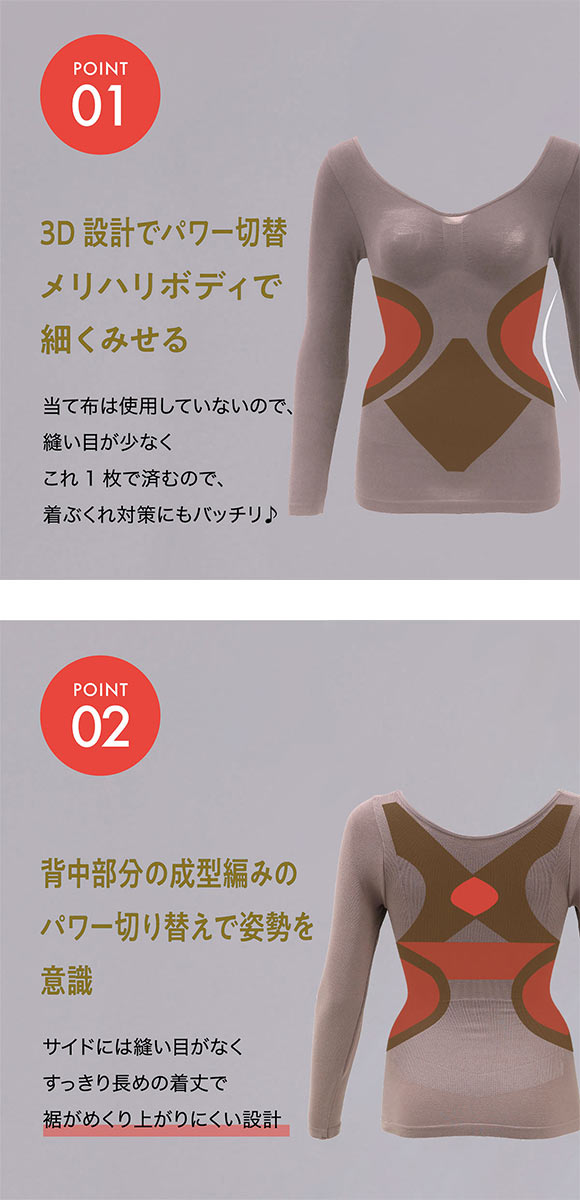 ルシアン 細くみせるインナー 長袖 インナー M L LL シェイパー 裏パイル 成型 LECIEN PowerShape