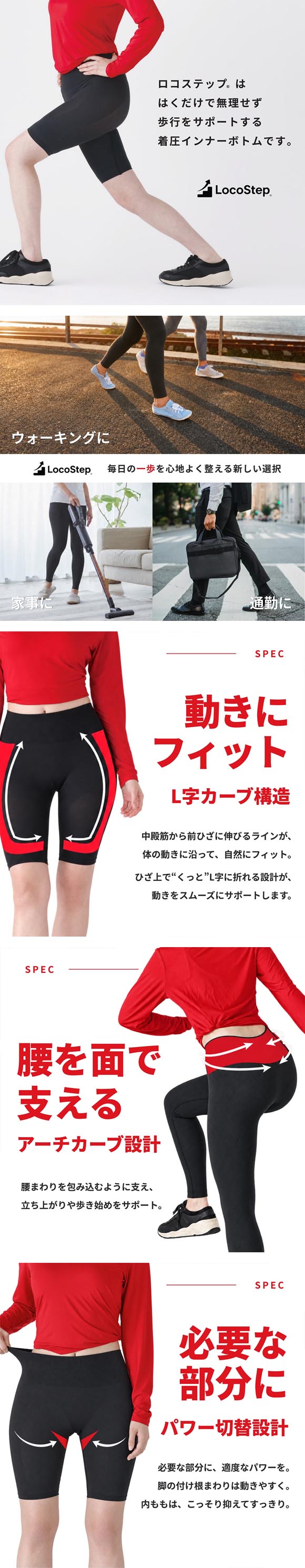 ルシアン LOCOSTEP Core 腰 レディース シニア ミセス コンプレッション ボトムス ロング丈 歩行サポートインナー M･L･LL LECIEN