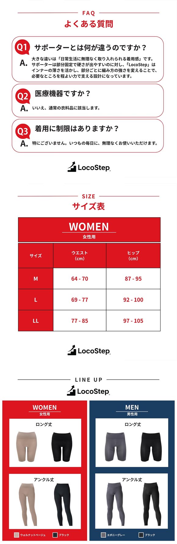 ルシアン LOCOSTEP Ancle 足首 レディース シニア ミセス アンクル丈 コンプレッション スパッツ 歩行サポート M･L･LL LECIEN 下着