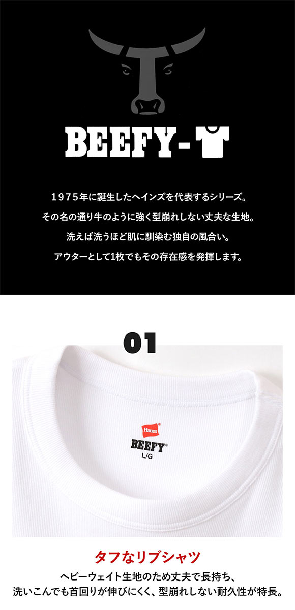 ヘインズ Tシャツ ビーフィー BEEFY リブ クルーネック メンズ トップス インナー 半袖 大きいサイズ HM1-R103 Hanes