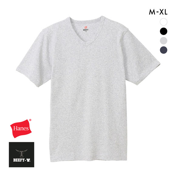 ヘインズ Tシャツ ビーフィー BEEFY リブ Vネック メンズ トップス インナー 半袖 大きいサイズ HM1-T102 Hanes