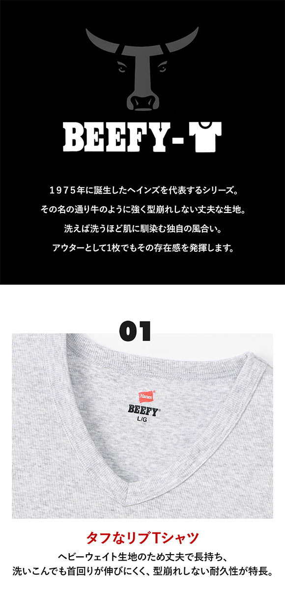ヘインズ Tシャツ ビーフィー BEEFY リブ Vネック メンズ トップス インナー 半袖 大きいサイズ HM1-T102 Hanes