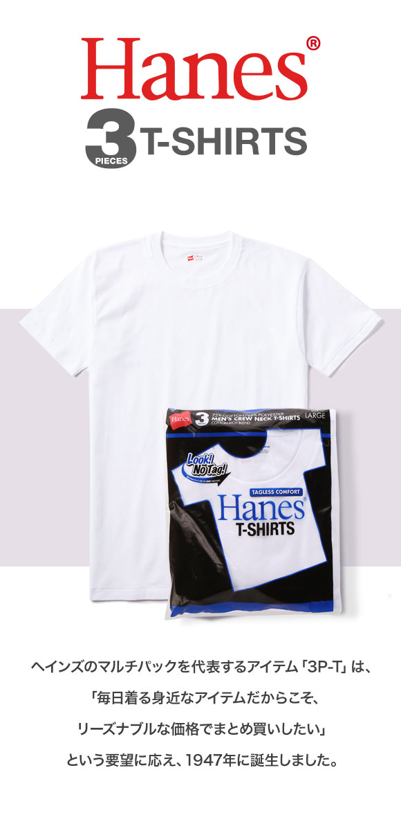 ヘインズ Hanes 青ラベル 3PクルーネックTシャツ HM2115G パックT