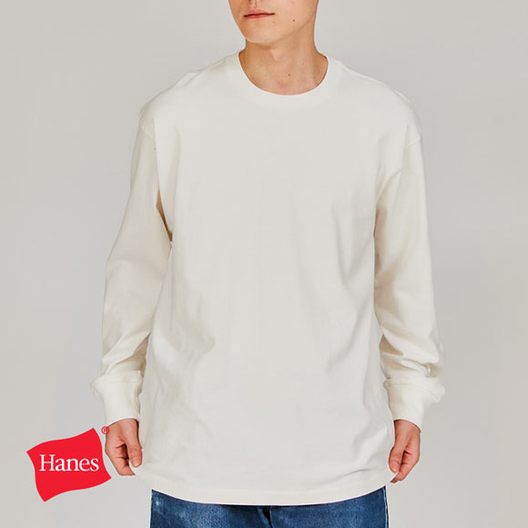 ヘインズ Hanes SHIRO クルーネック ロングスリーブ Tシャツ メンズ レディース インナー 長袖 白T HM4-A201