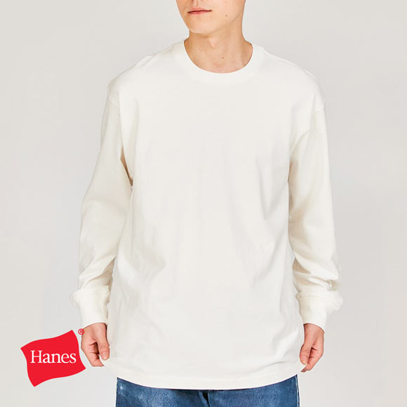 ヘインズ Hanes SHIRO クルーネック ロングスリーブ Tシャツ XXLサイズ レディース メンズ インナー 長袖 白T HM4-A201 大きいサイズ HM4-D201