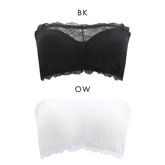 総レース チューブブラ 下厚パッド付き バンドゥブラ バンドゥ ブラカバー