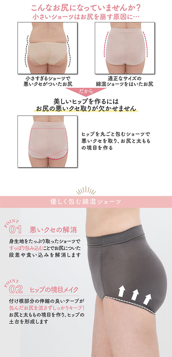 ブラデリス 優しく包む綿混ショーツ S M L LL 3L 超らくちん おしりすっぽり BRADELIS NY PEACE 美尻 育尻 大きいサイズ