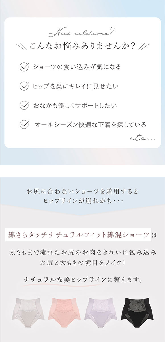 ブラデリス 綿さらタッチ ナチュラルフィット 綿混ショーツ 美尻補正 快適スタイルアップ サポート おしりすっぽり BRADELIS