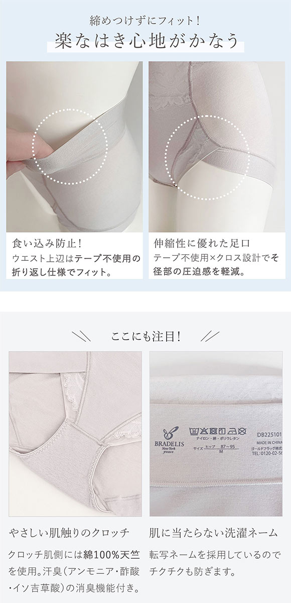ブラデリス 綿さらタッチ ナチュラルフィット 綿混ショーツ 美尻補正 快適スタイルアップ サポート おしりすっぽり BRADELIS