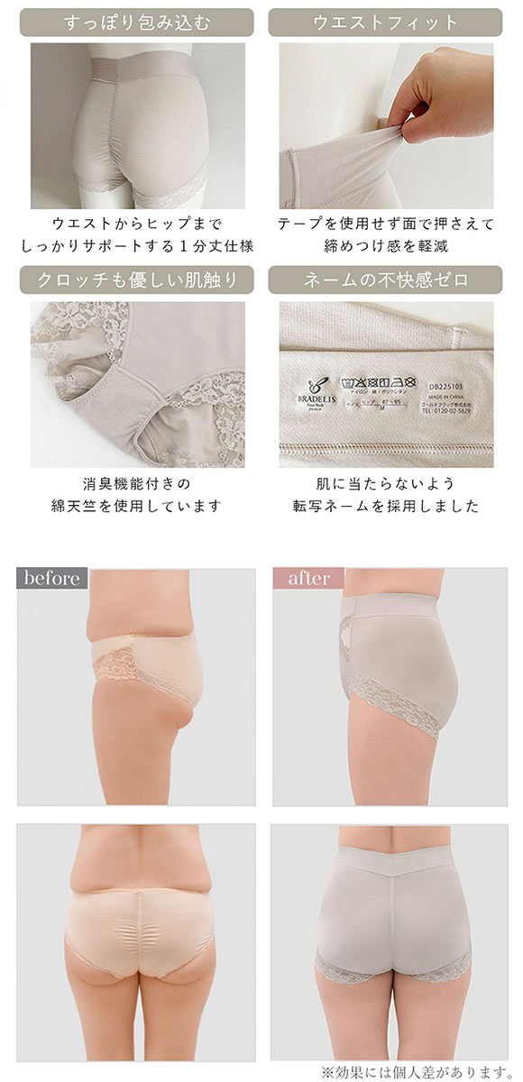 ブラデリス スムースレース 美尻キープショーツ ヒップアップ シェイプ 補正 スタイルアップ 接触冷感 吸汗速乾 BRADELIS NY PEACE