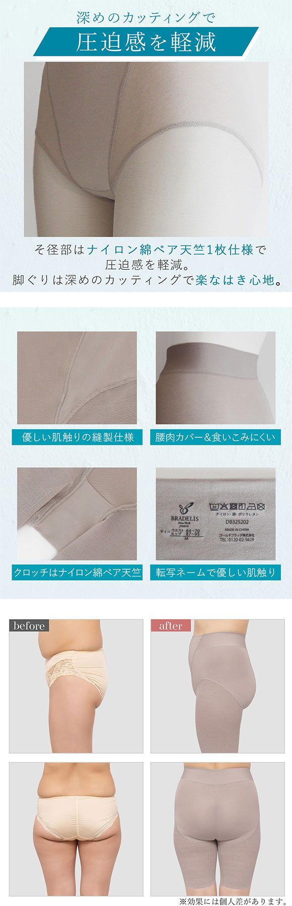 ブラデリス 綿混楽々デイリー シェイプパンツ ロングガードル S-5L 垂れ尻 サポート ヒップアップ おしりすっぽり 吸汗速乾