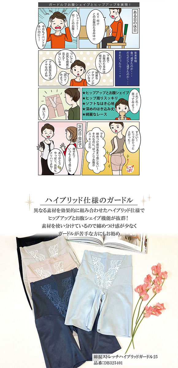 ブラデリス 綿混ストレッチハイブリッド ガードル メリハリ美尻 S-5L サポート おしりすっぽり 吸汗速乾 消臭 BRADELIS NY PEACE